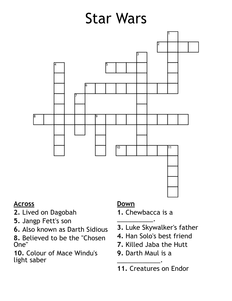 Star Wars Crossword WordMint
