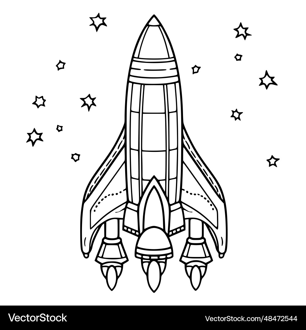 Starship Or Rocket With Pilot Coloring Page Royalty Free Vector VectorStock