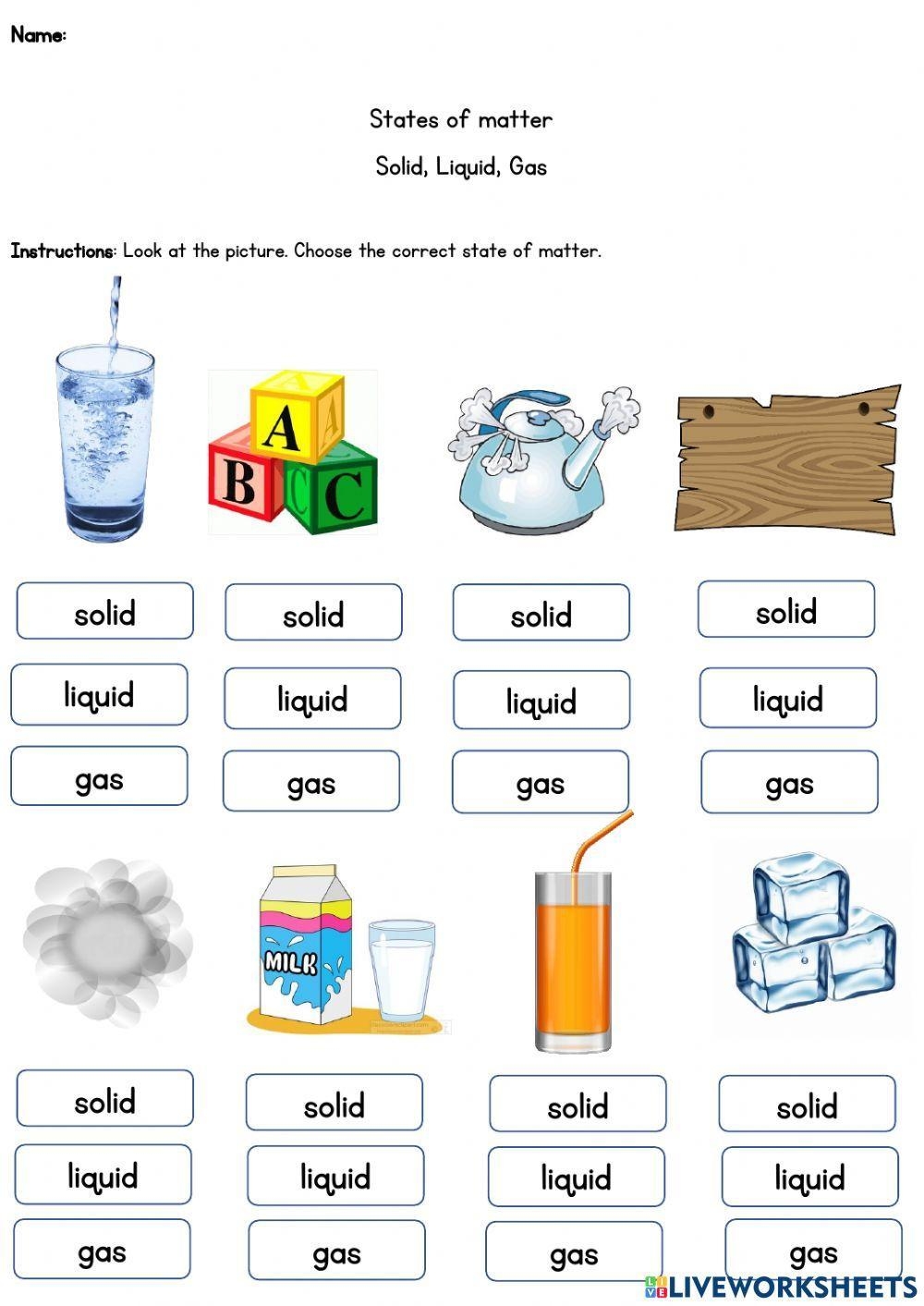 states of matter worksheet