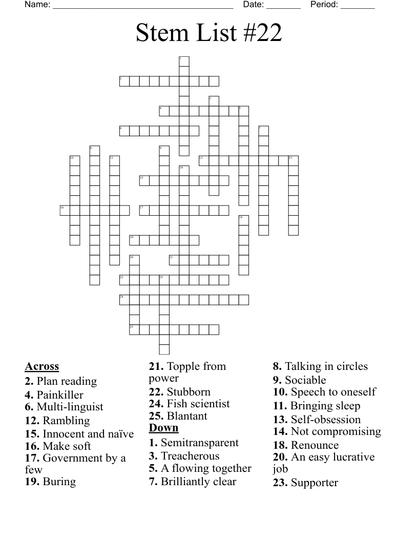 Stem List 22 Crossword WordMint