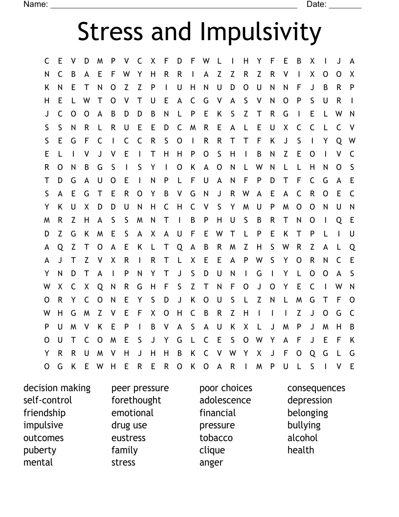 Stress And Impulsivity Word Search WordMint Stress And Impulsivity Word Search WordMint