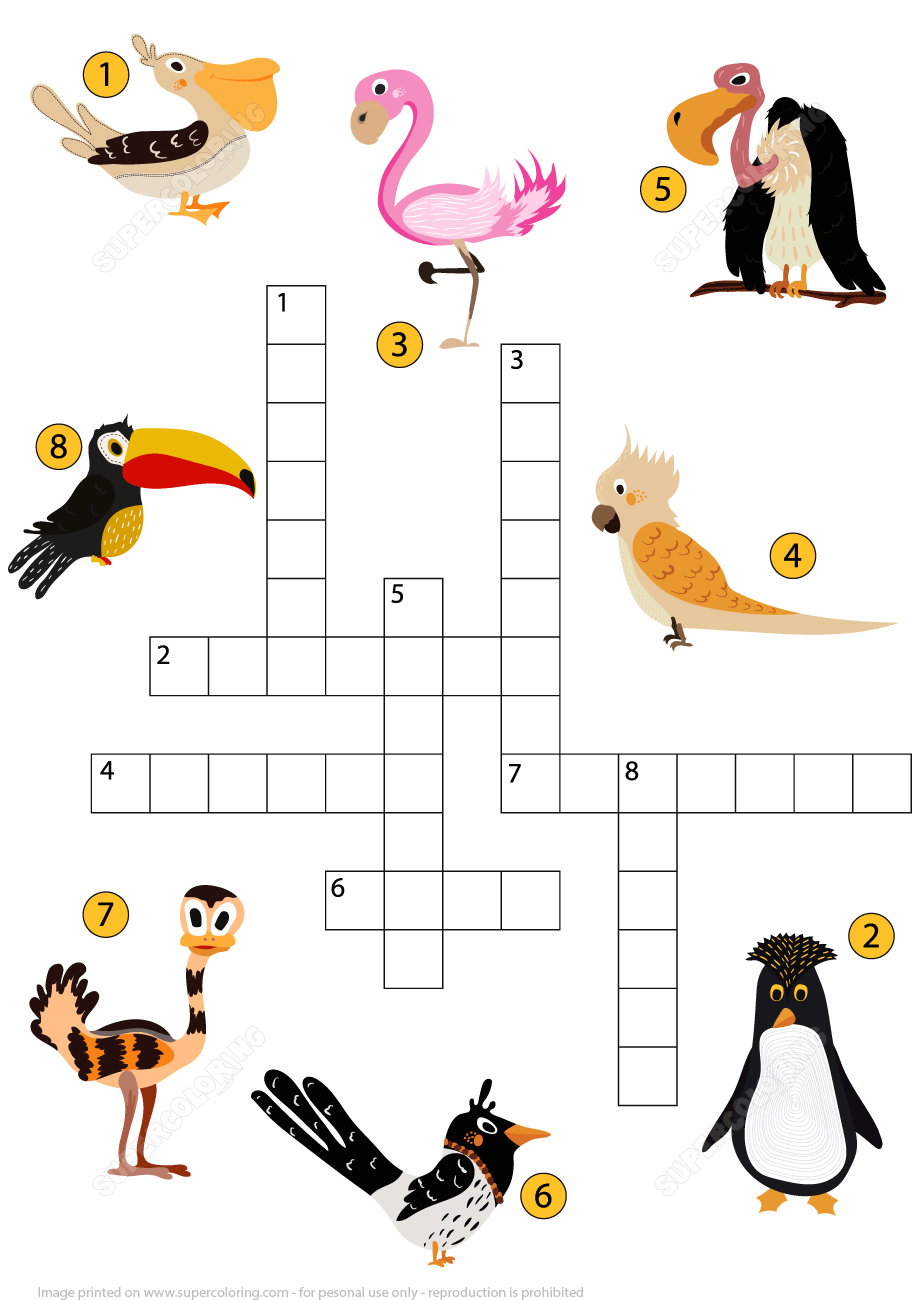 Study Birds Crossword Puzzle Free Printable Worksheets