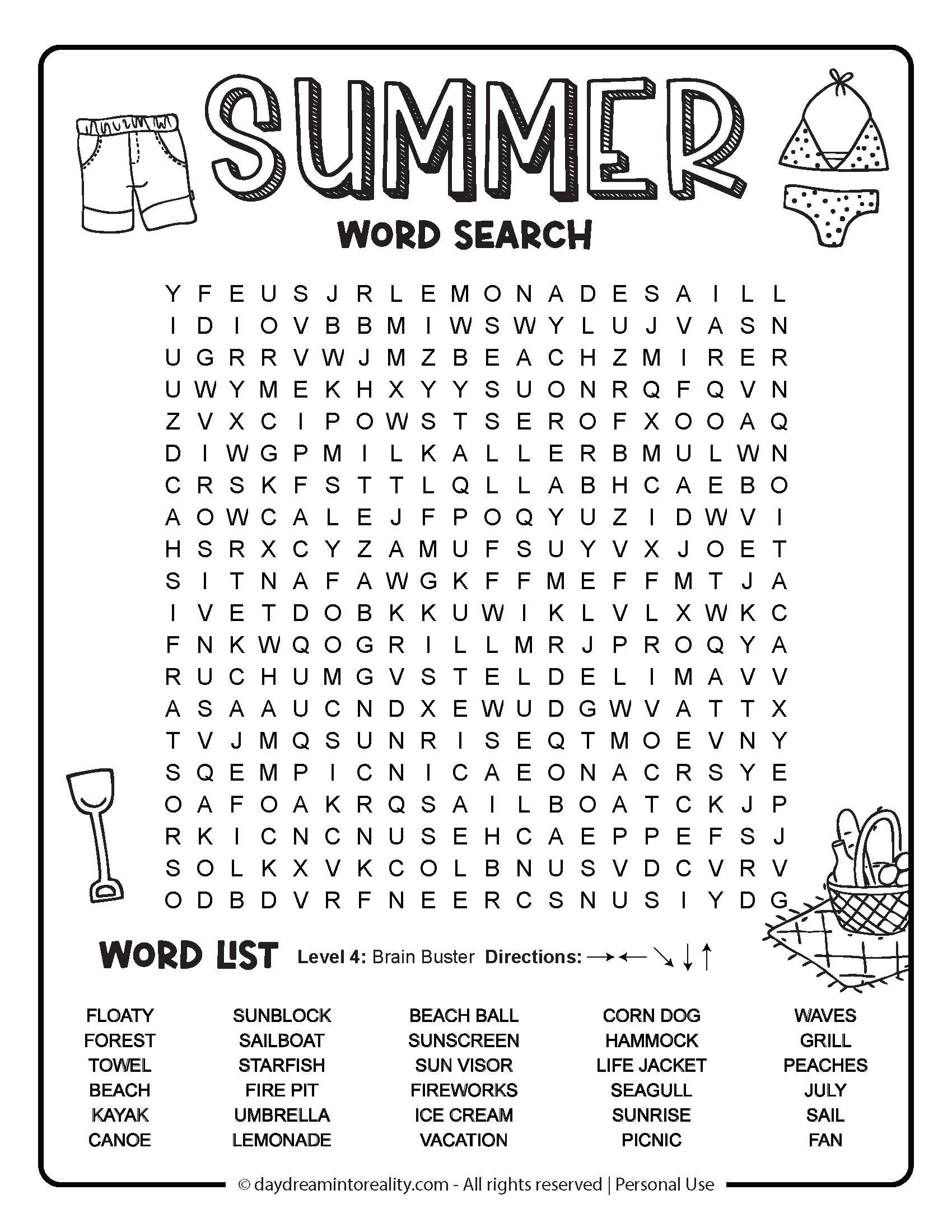 Summer Word Search Free PDF Printables 6 Levels Of Difficulty Daydream Into Reality