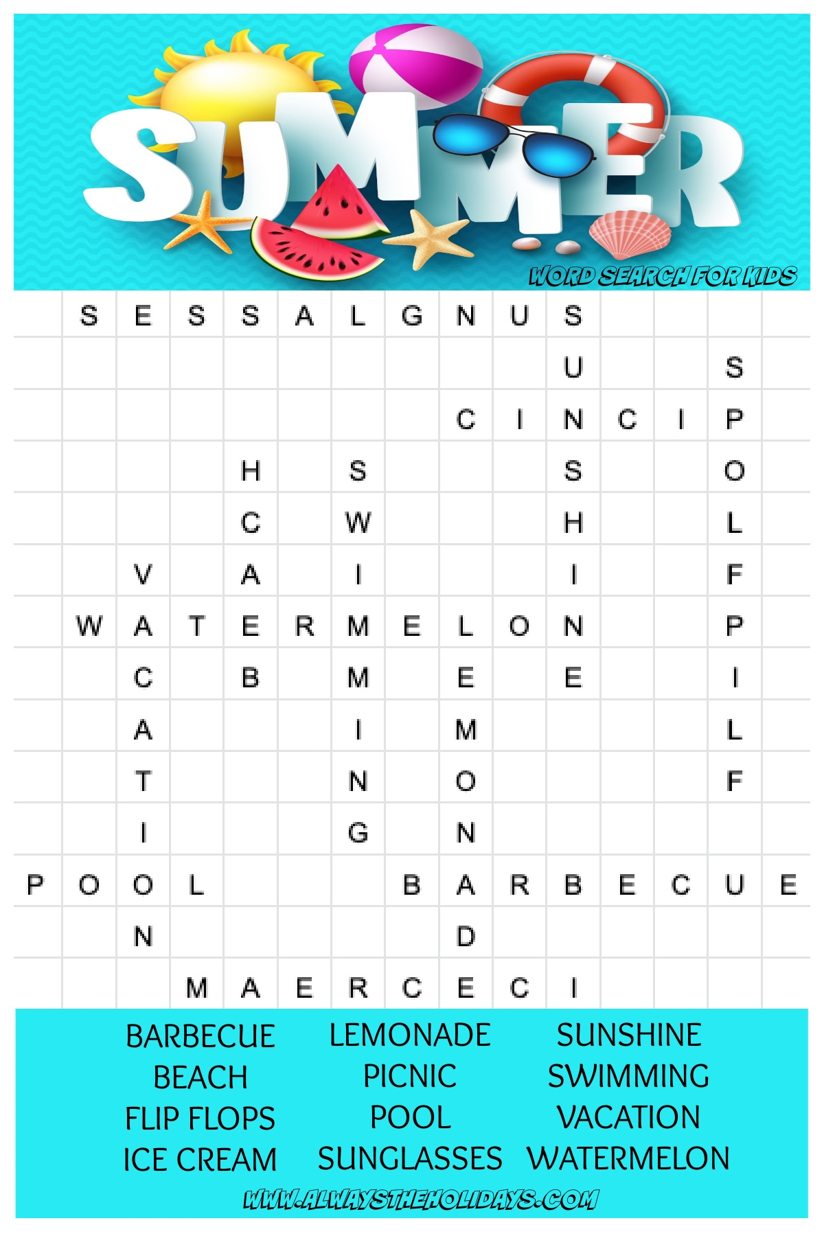 free summer word search free summer word search