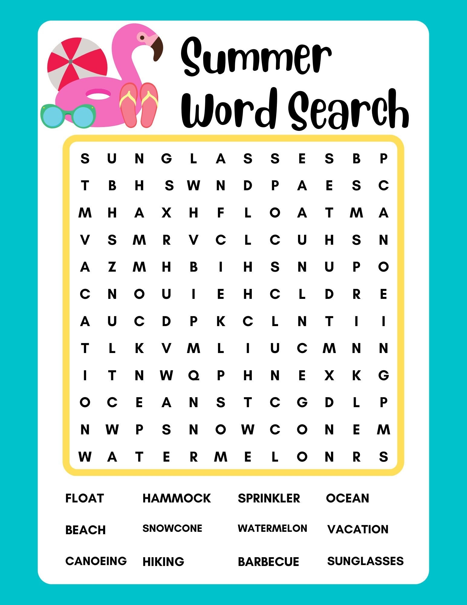Summer Word Search Printable Instant Download PDF Etsy Summer Word Search Printable Instant Download PDF Etsy