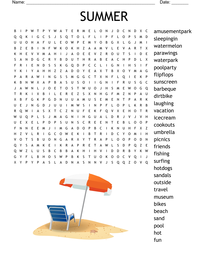 SUMMER Word Search WordMint SUMMER Word Search WordMint