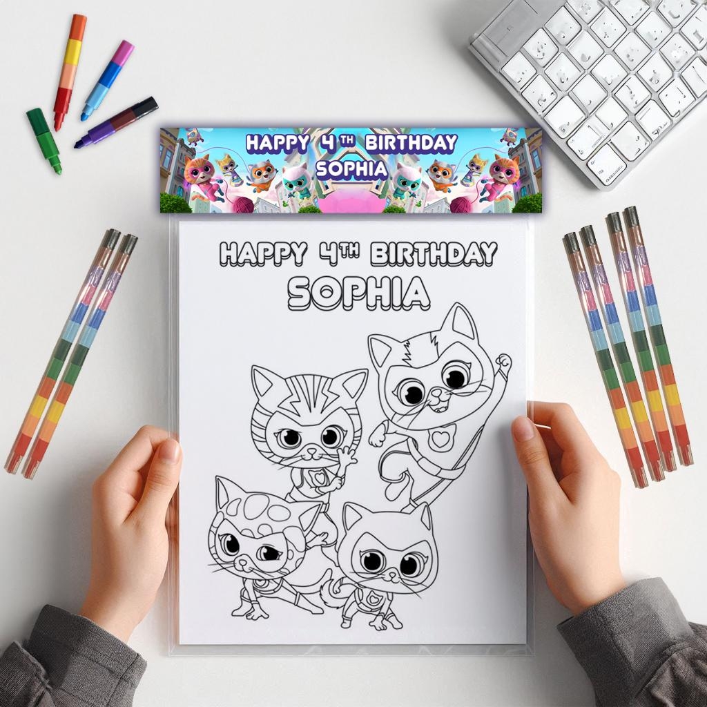 Superkitties Coloring Kit 3 Printable Coloring Pages Full color Bag Topper digital Download Activity Set Etsy