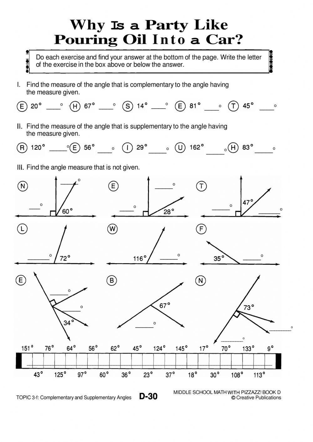 complementary supplementary angles worksheet complementary supplementary angles worksheet