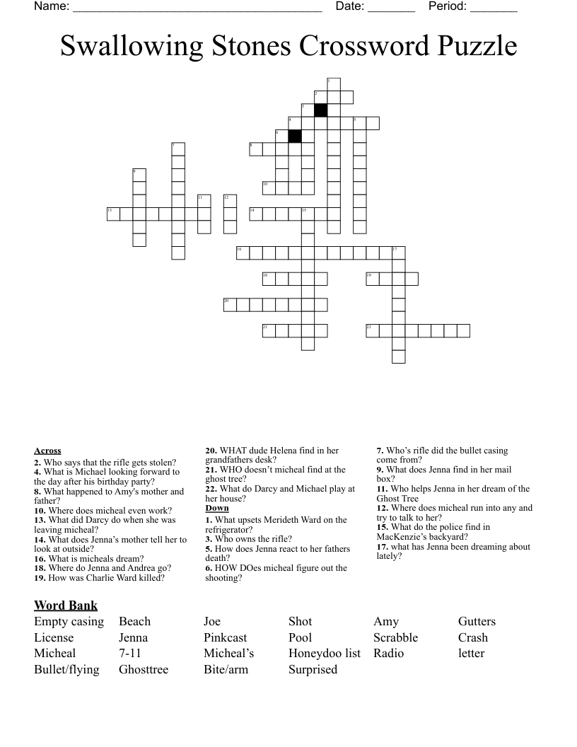 Swallowing Stones Crossword Puzzle WordMint