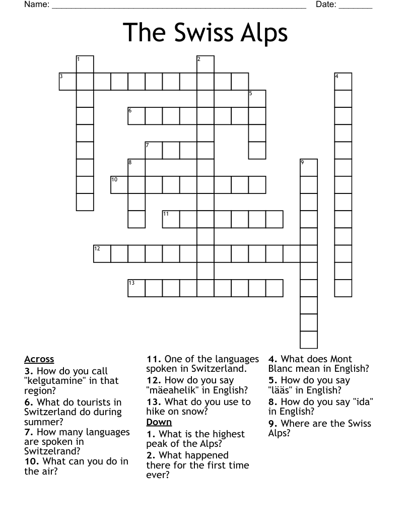 Switzerland Crossword WordMint Switzerland Crossword WordMint
