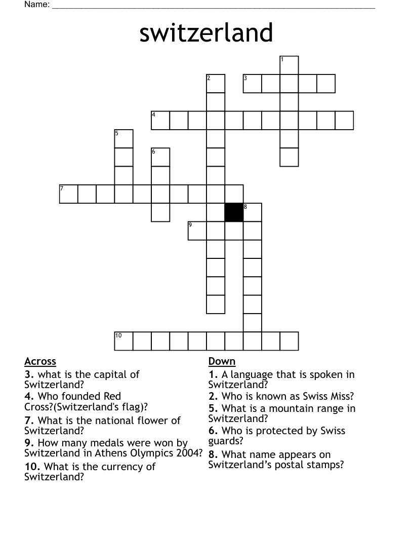 Switzerland Crossword WordMint Switzerland Crossword WordMint