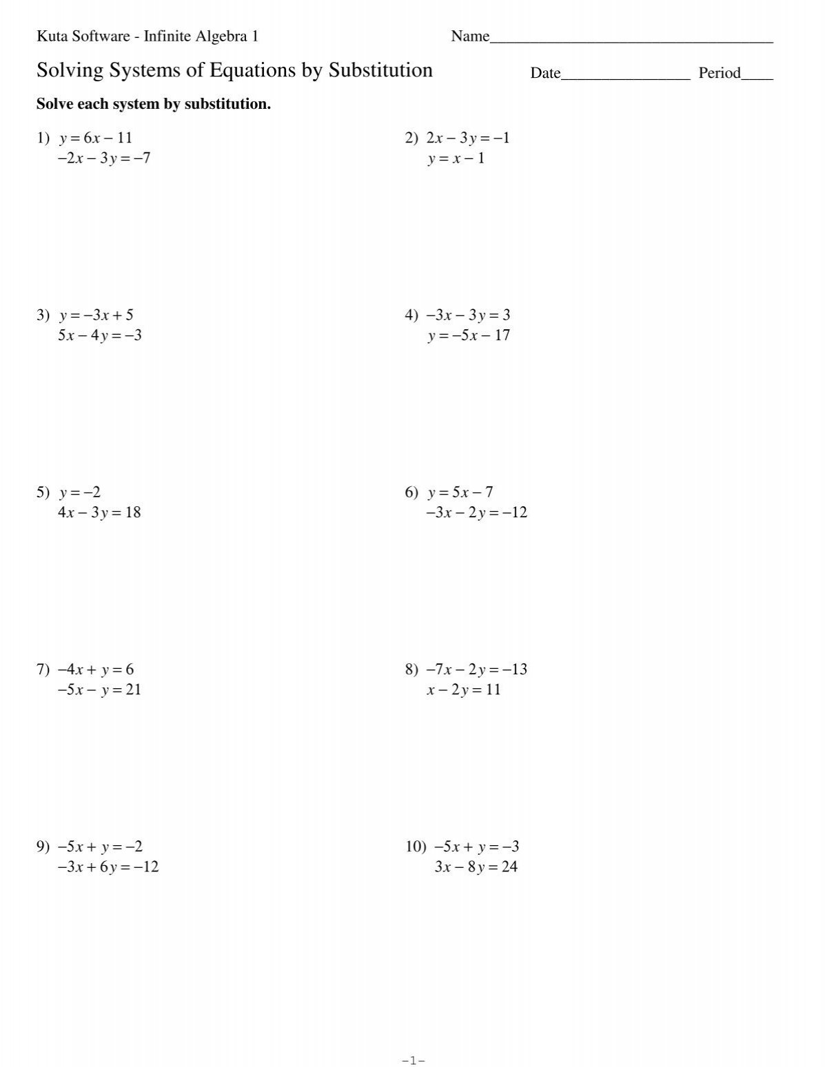 Systems Of Equations Substitution