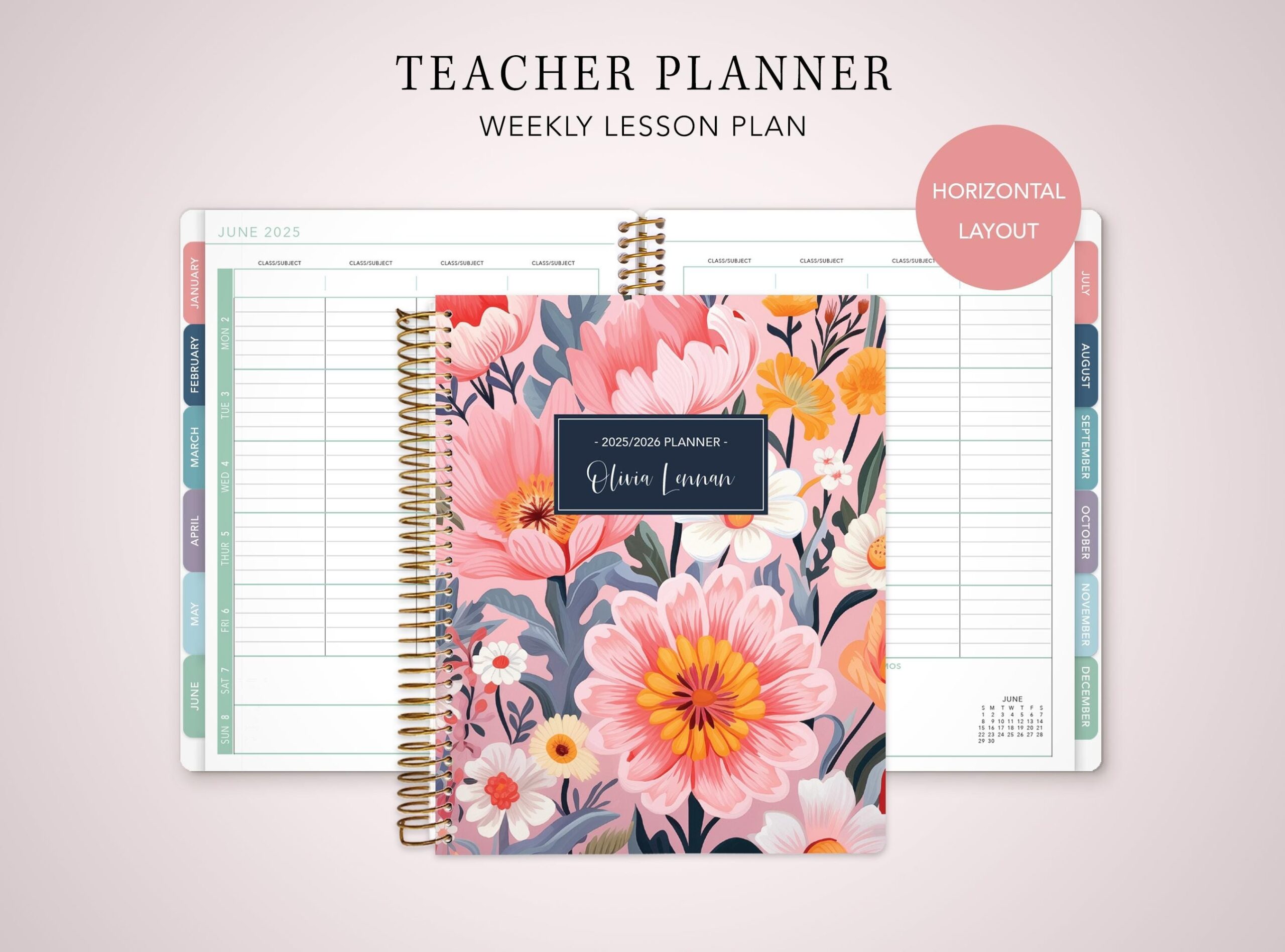 TEACHER PLANNER HORIZONTAL 7x9 2026 2027 Teacher Lesson Plan Weekly Calendar Pink Yellow Grey Floral Etsy