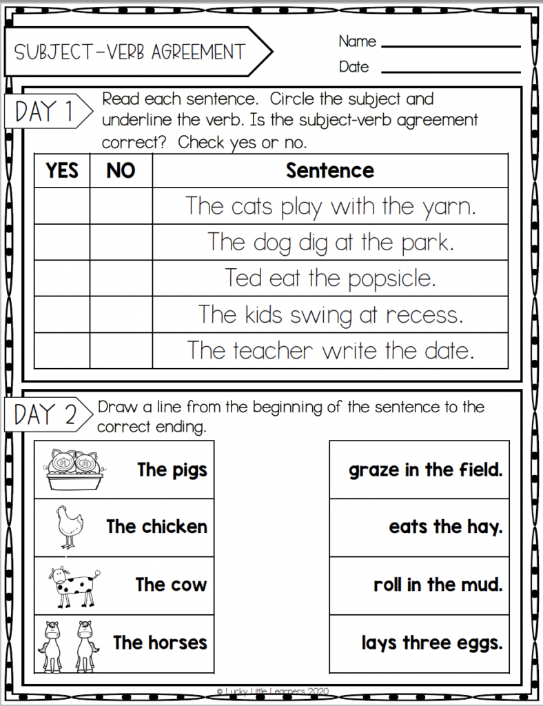 Teaching Subject Verb Agreement In Second Grade Lucky Little Learners Teaching Subject Verb Agreement In Second Grade Lucky Little Learners
