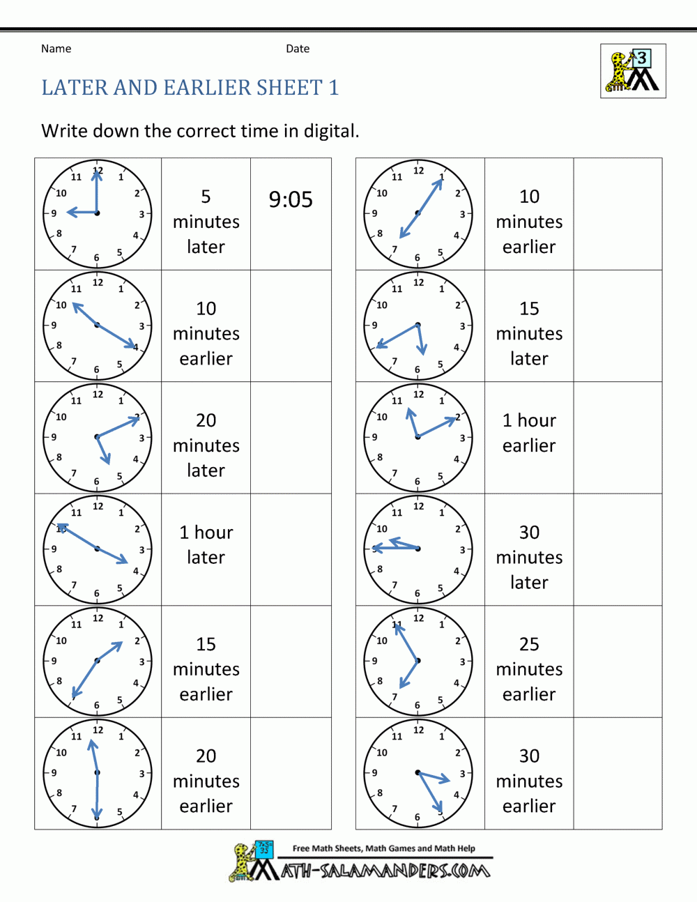 free printable clock worksheets