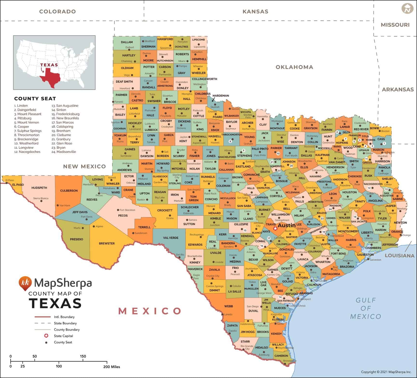 Texas Counties Map By MapSherpa The Map Shop