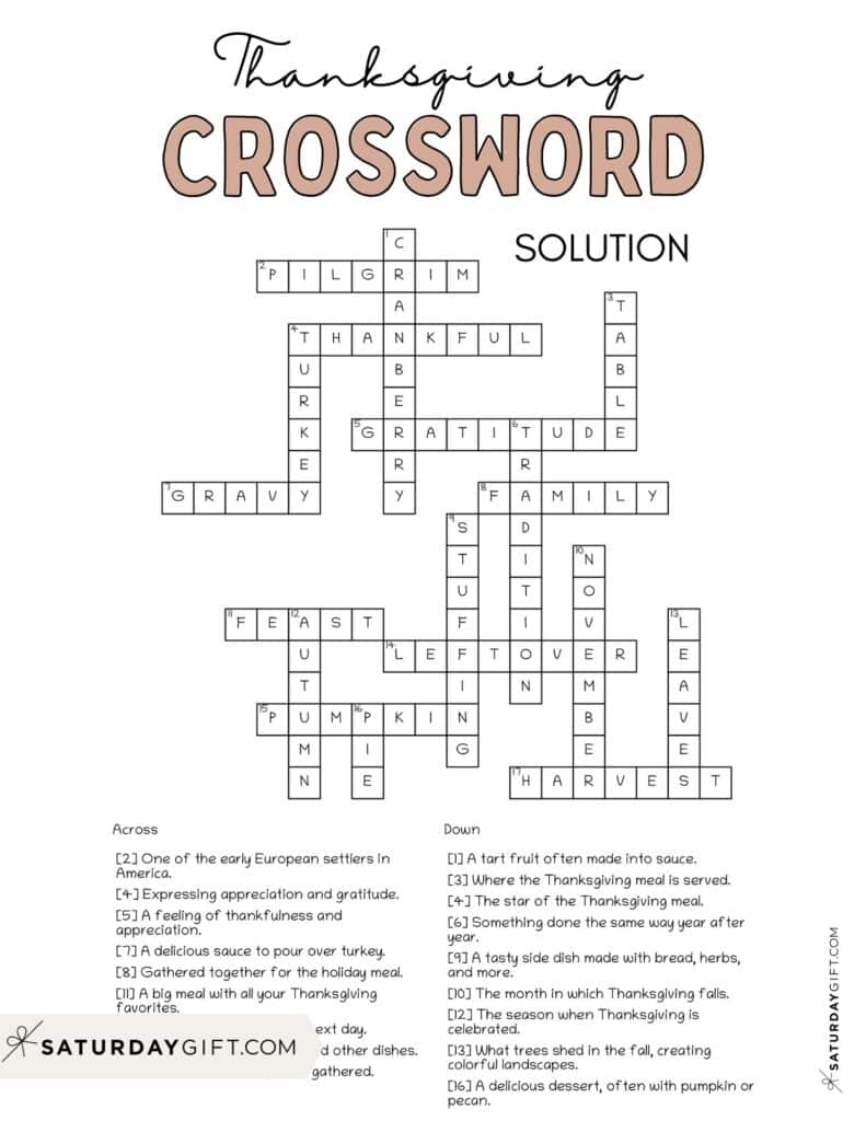 thanksgiving day crossword printables