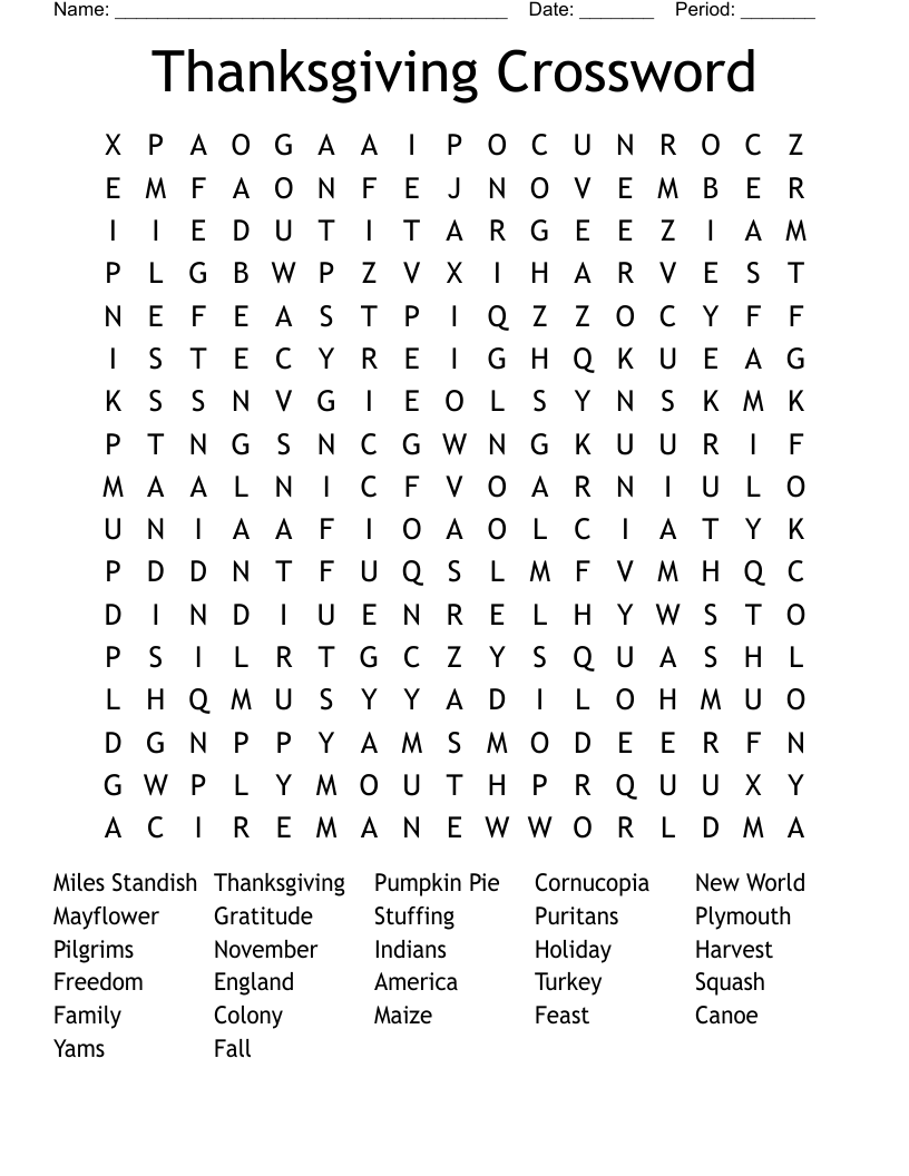 Thanksgiving Crossword Word Search WordMint Thanksgiving Crossword Word Search WordMint