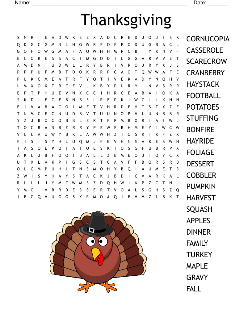 free thanksgiving word search