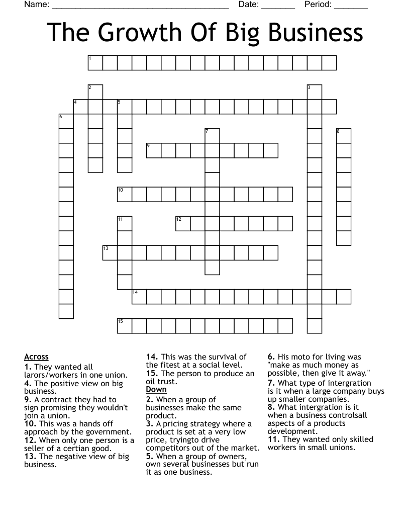 The Growth Of Big Business Crossword WordMint