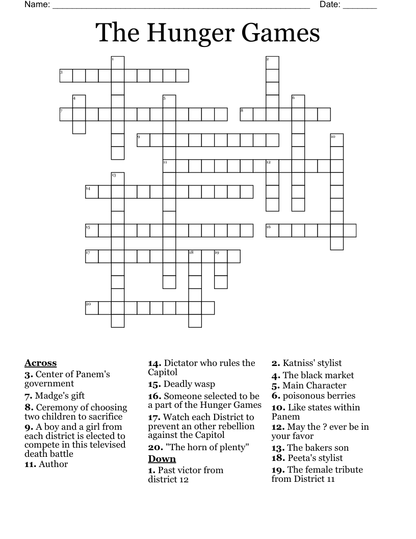 The Hunger Games Crossword WordMint The Hunger Games Crossword WordMint