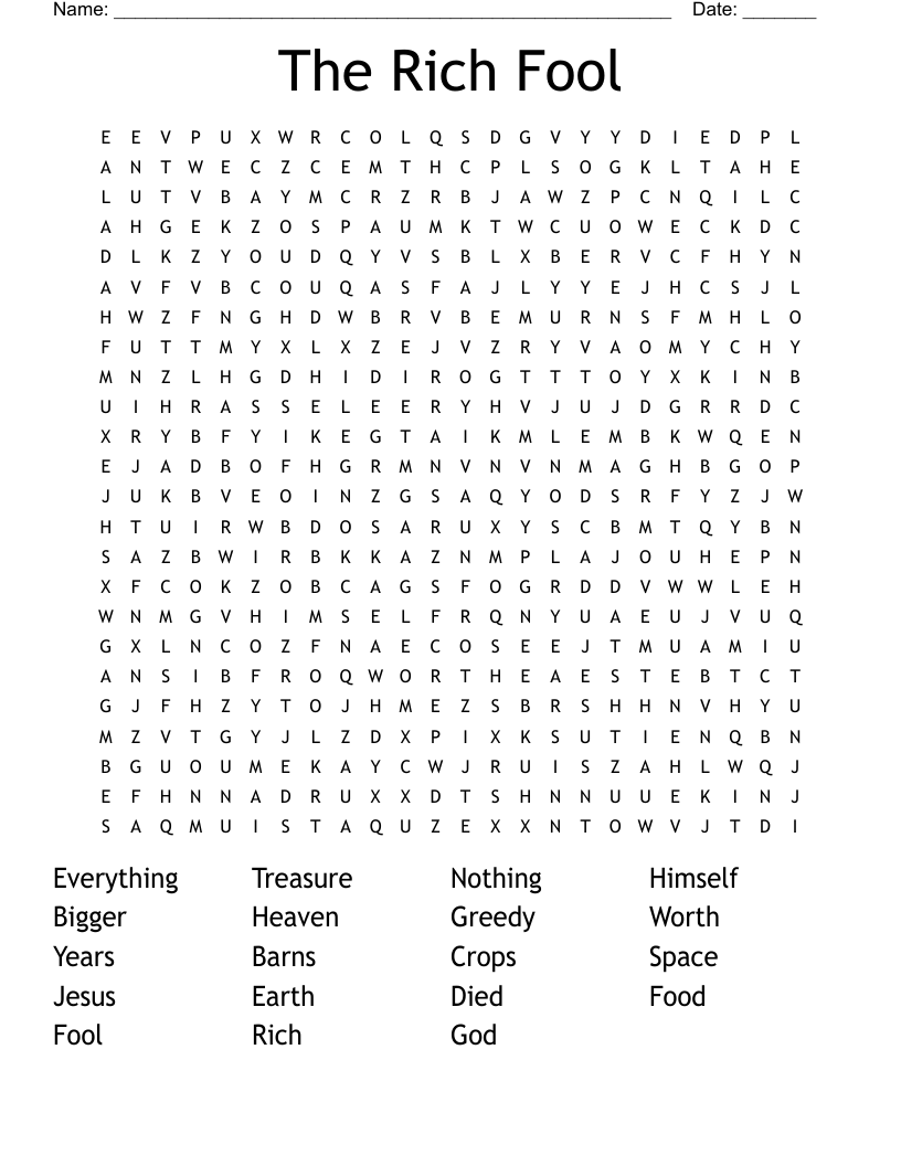 The Rich Fool Word Search WordMint