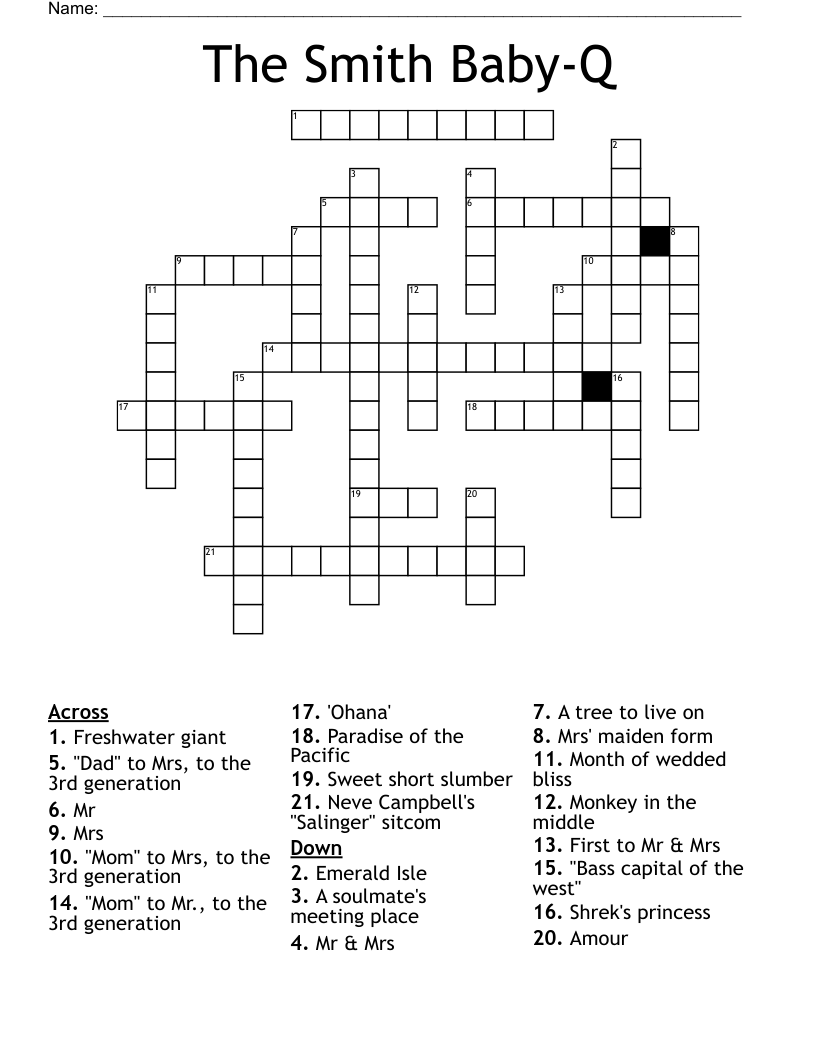 The Smith Baby Q Crossword WordMint