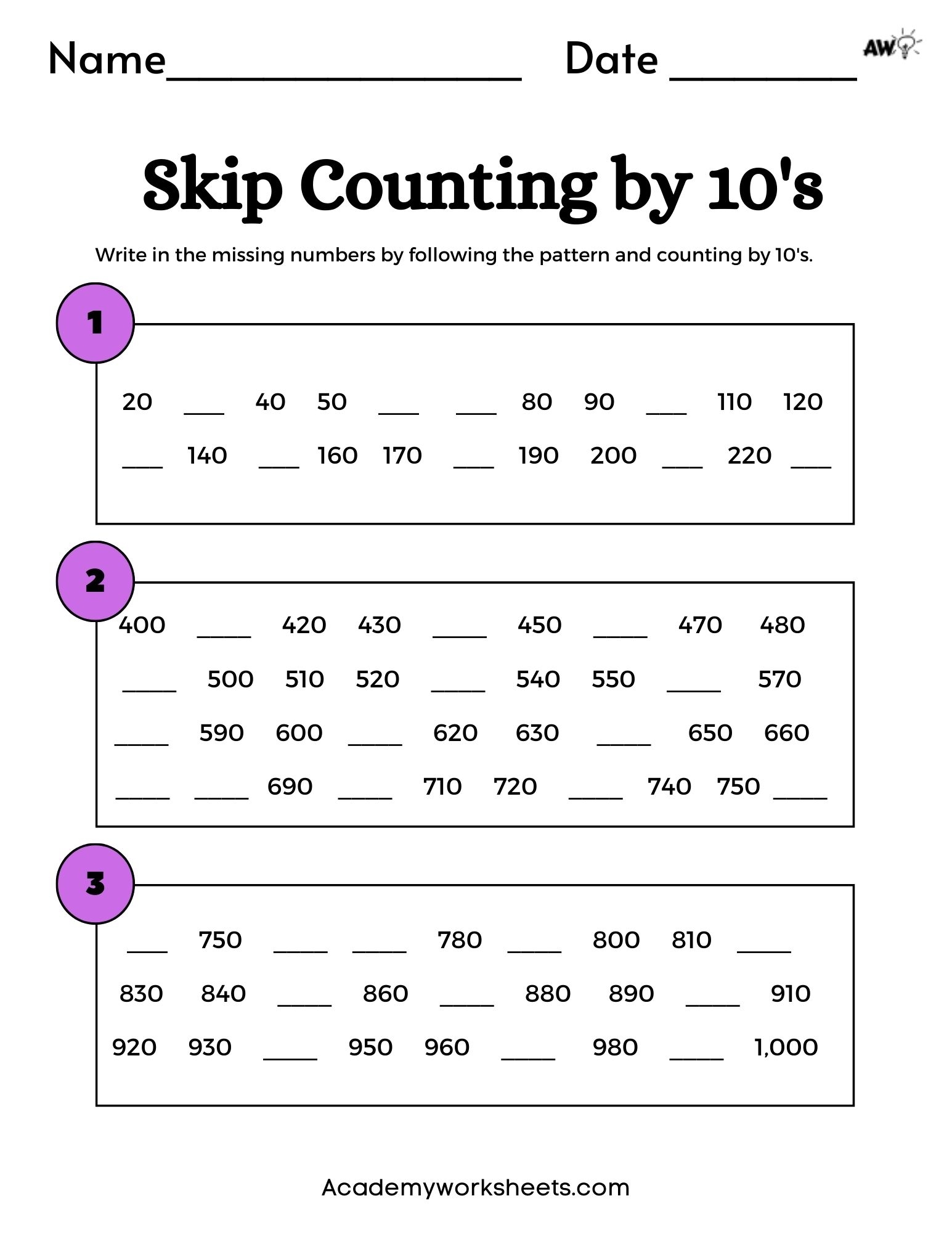 The Top Counting By 10 Worksheets Skip Counting By 10 Academy Worksheets CubeForTeachers Cube For Teachers