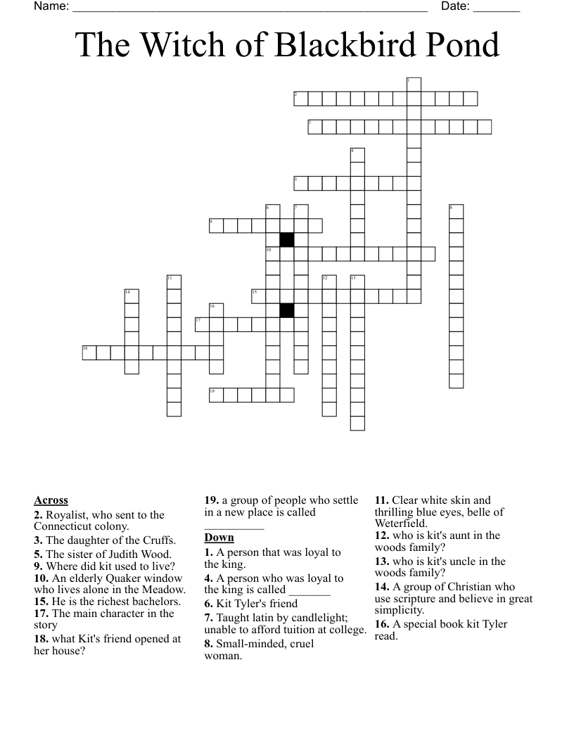 The Witch Of Blackbird Pond Crossword WordMint The Witch Of Blackbird Pond Crossword WordMint