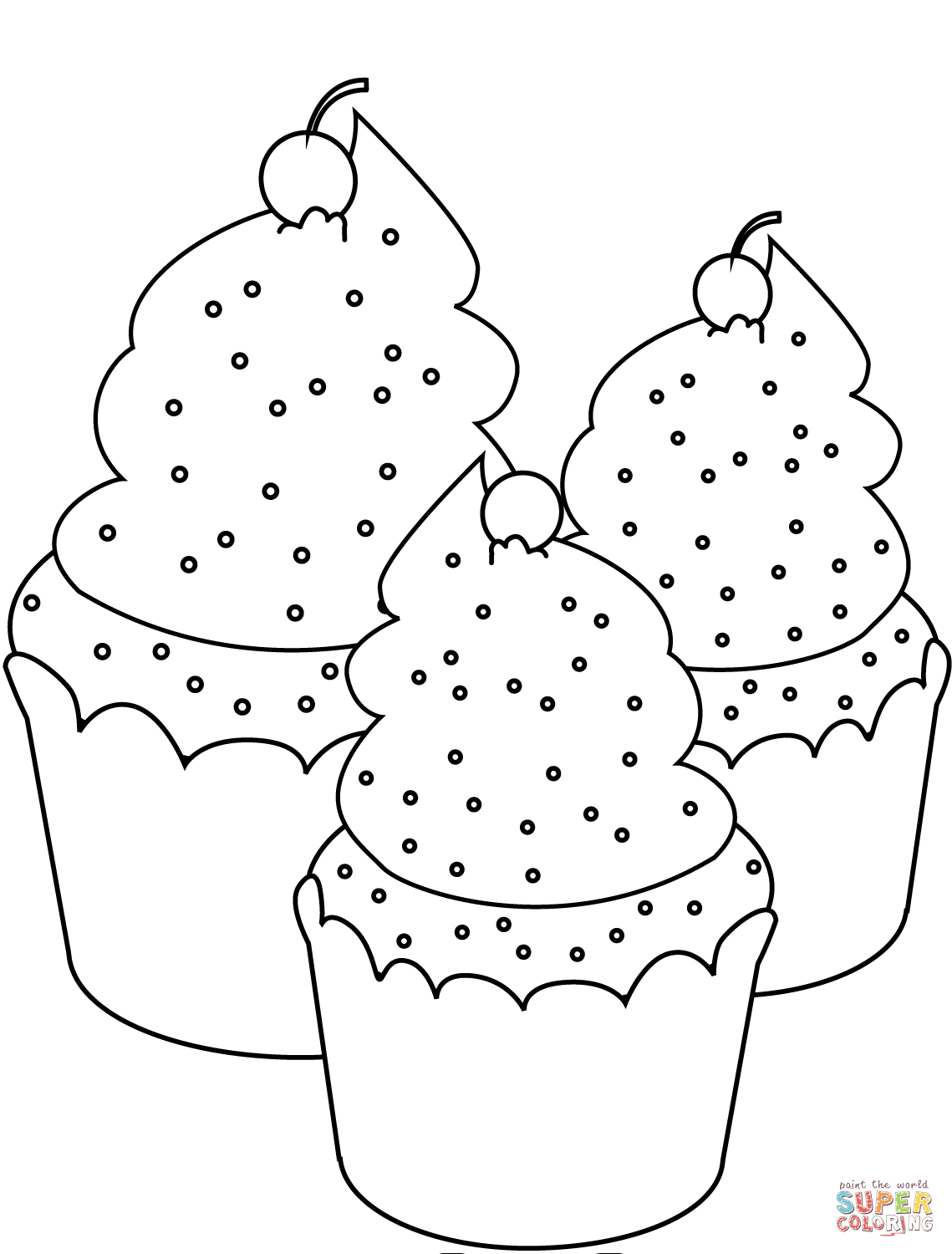 Three Cupcakes Coloring Page Free Printable