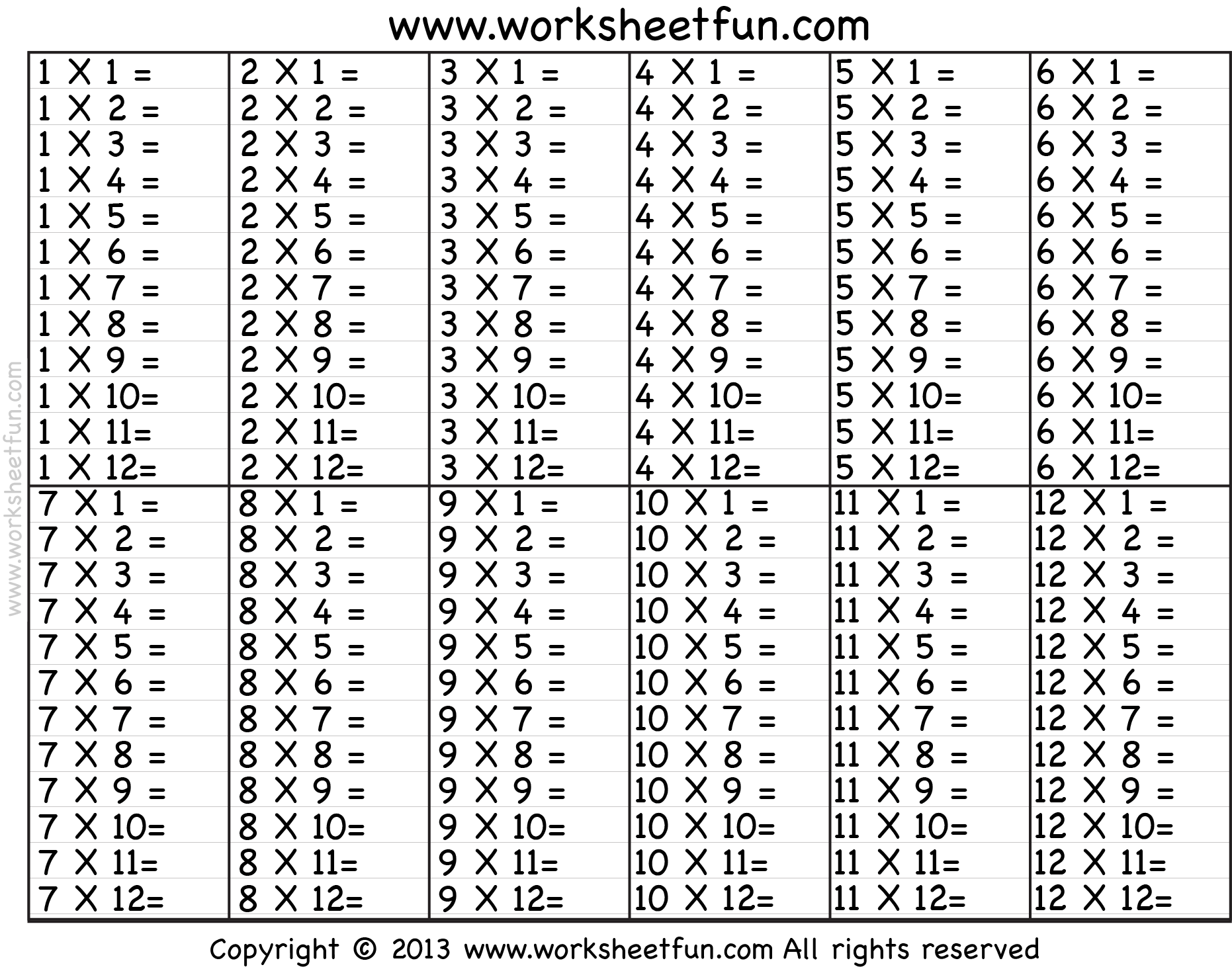 1 12 multiplication worksheets