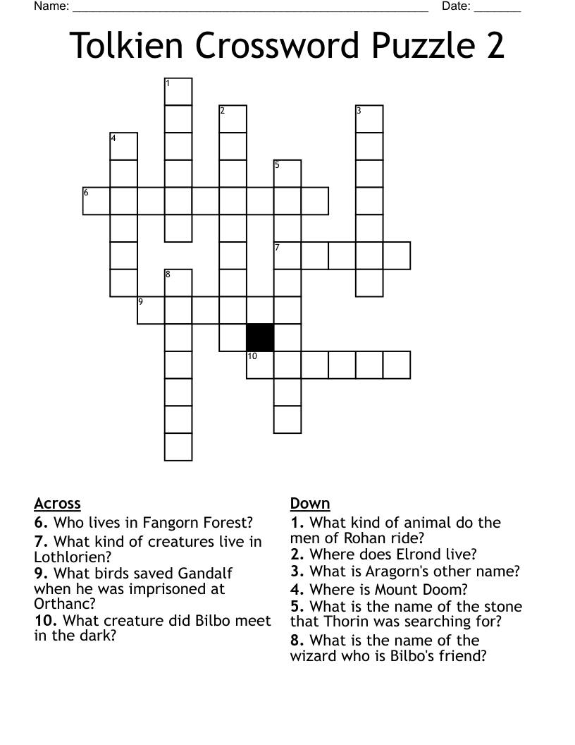 Tolkien Crossword Puzzle 2 WordMint Tolkien Crossword Puzzle 2 WordMint
