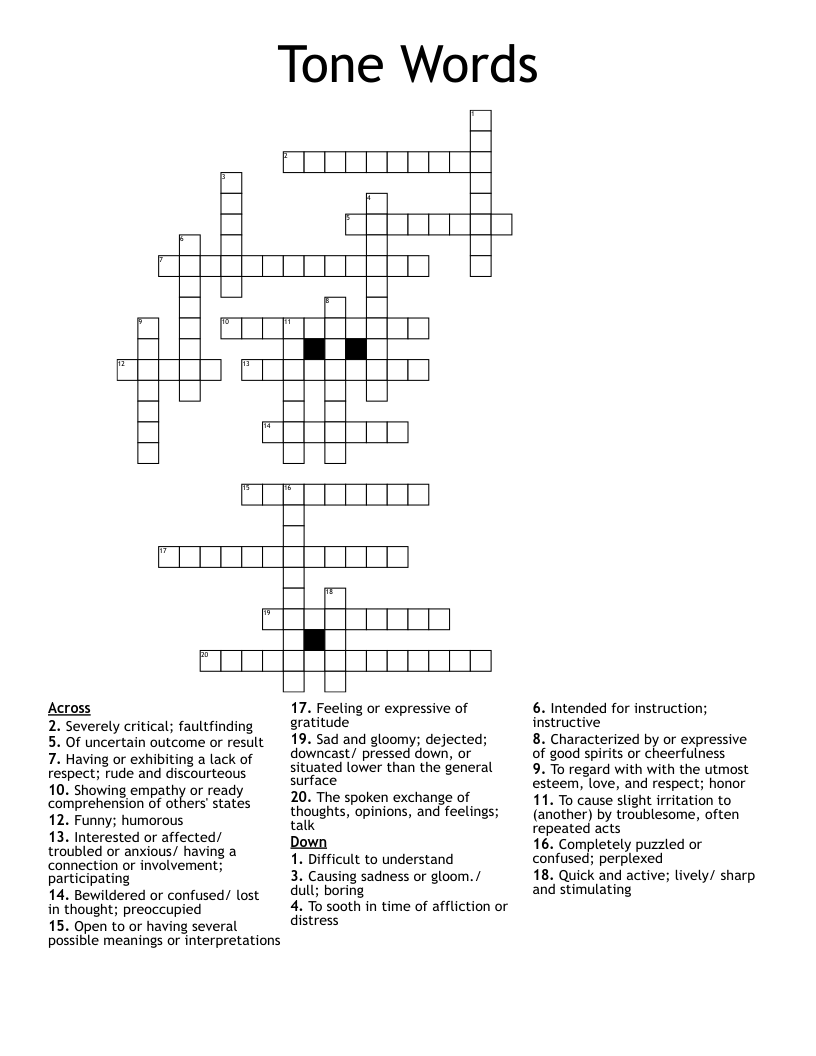 Tone Words Crossword WordMint