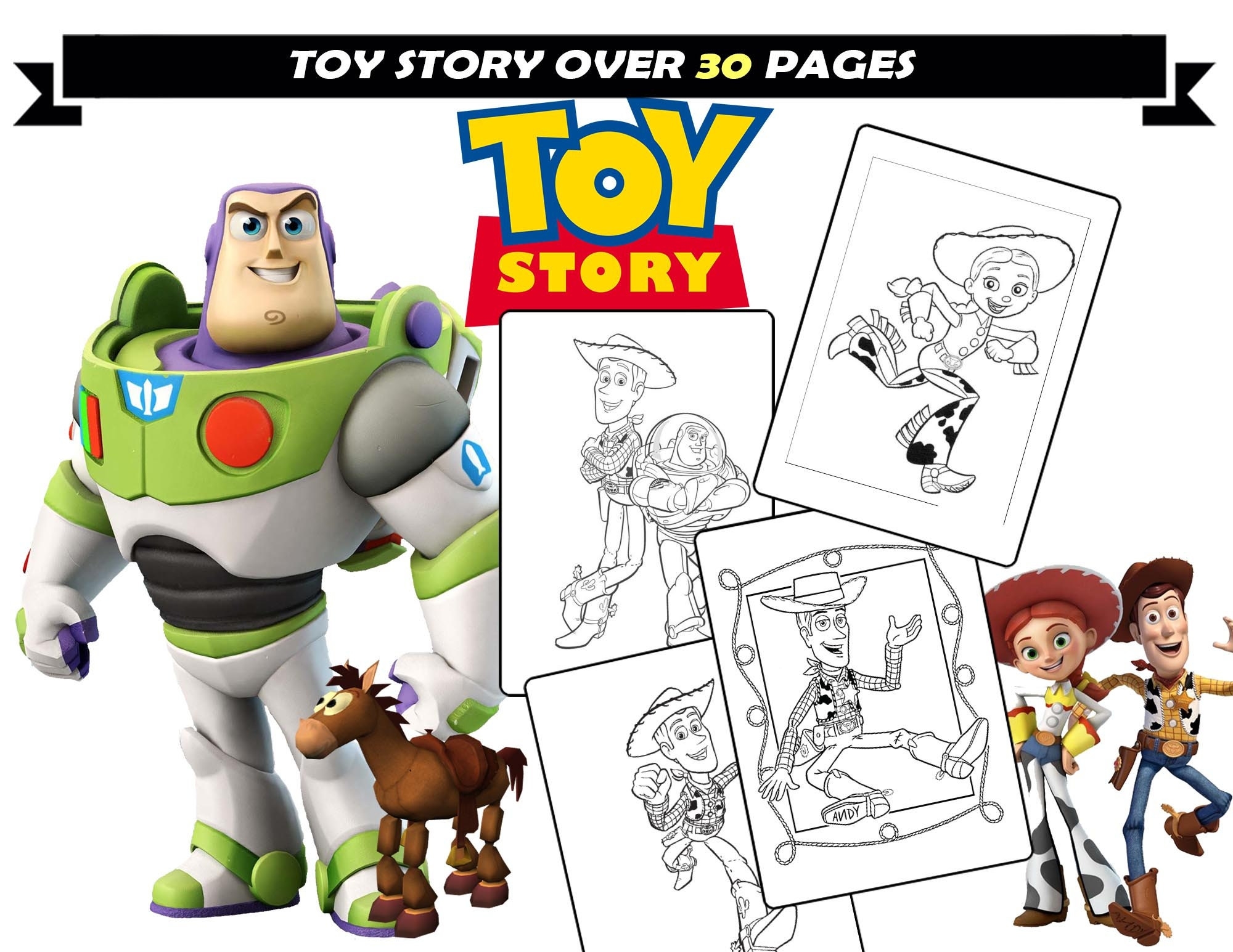 Toy Story Coloring Pages Woody Buzz Bo Peep Andy Cartoon Characters Coloring Sheets For Children Instant Download Coloring Sheets Etsy