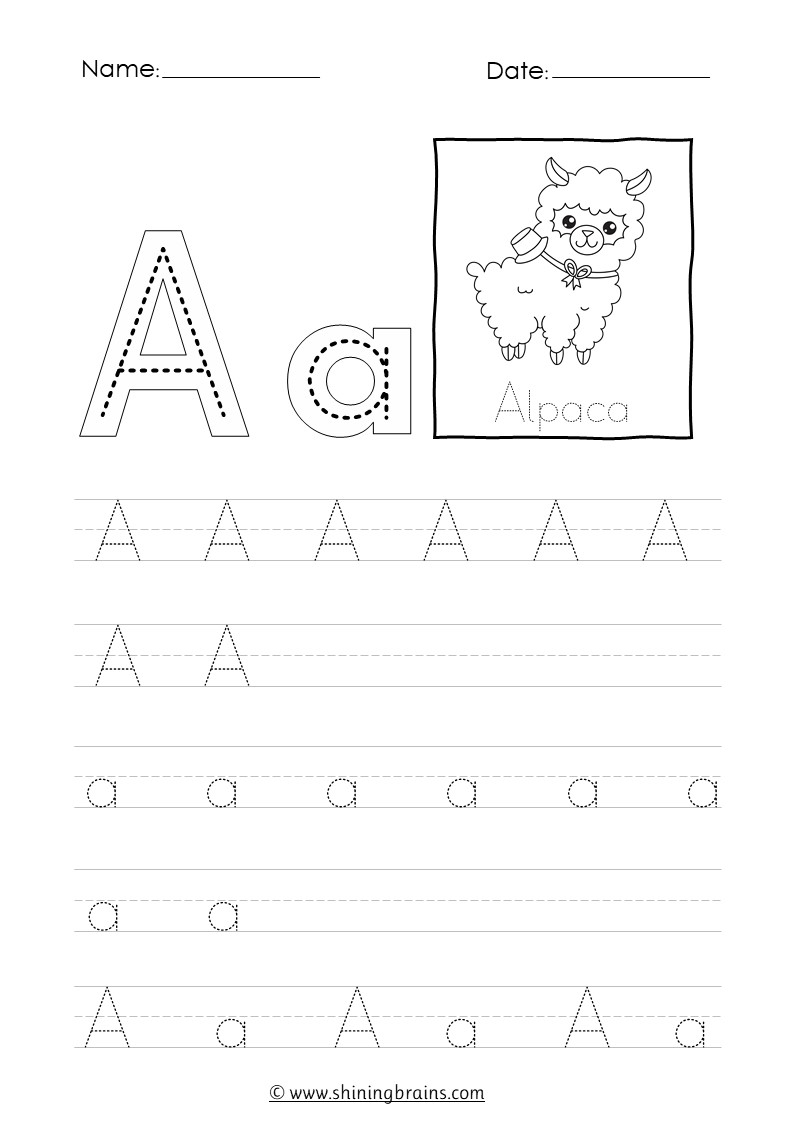 letter a tracing worksheets