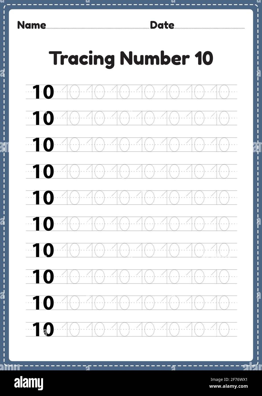 Tracing Number 1 10 Worksheet For Kindergarten And Preschool Kids For Educational Handwriting Practice In A Printable Page Stock Vector Image Art Alamy