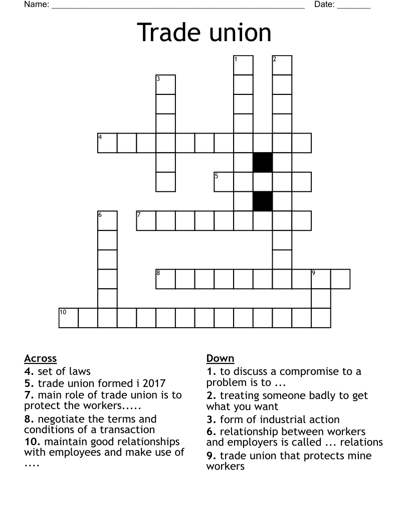 Trade Union Crossword WordMint Trade Union Crossword WordMint