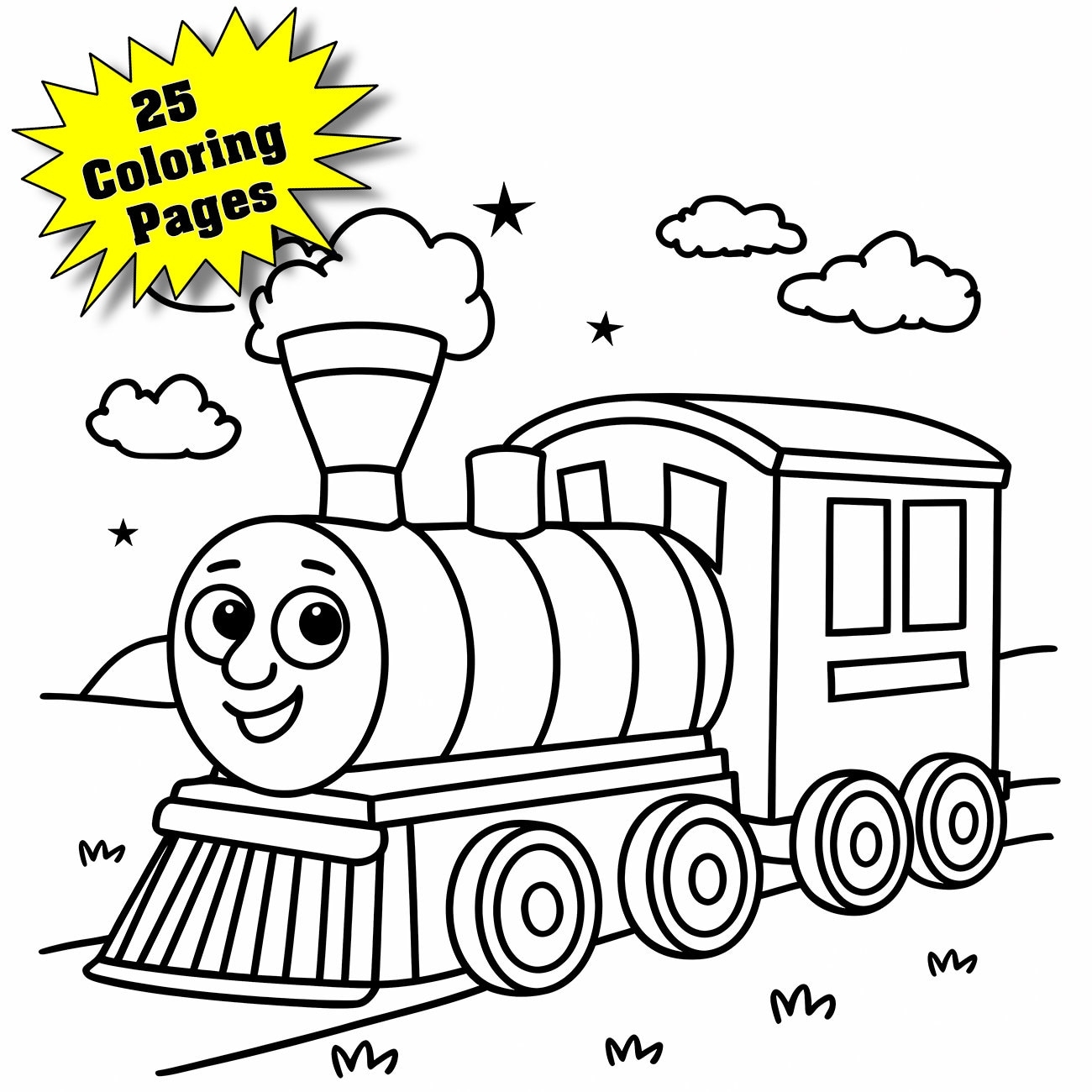 Train Coloring Book 25 Printable Pages For Kids PDF File Etsy