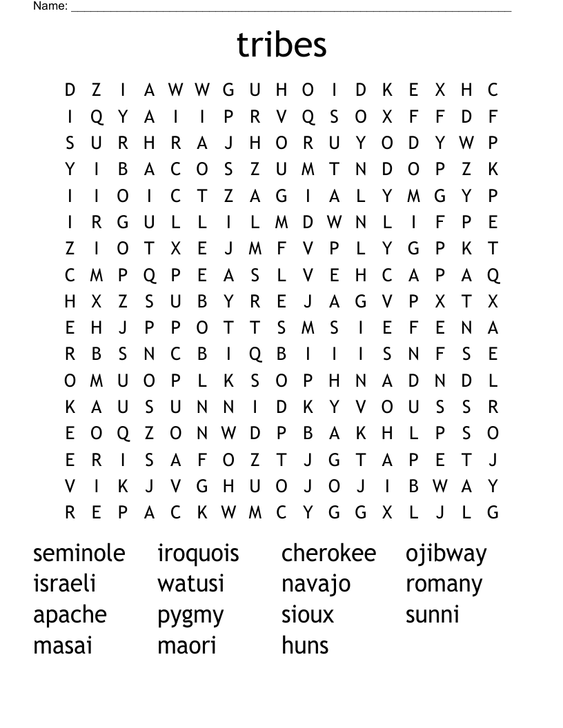 Tribes Word Search WordMint Tribes Word Search WordMint