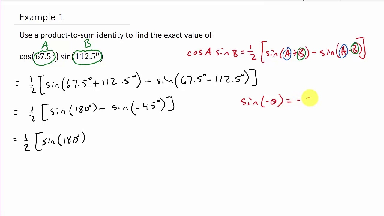 Trigonometry Finding Exact Value Using Product To Sum Identities Example 1 YouTube