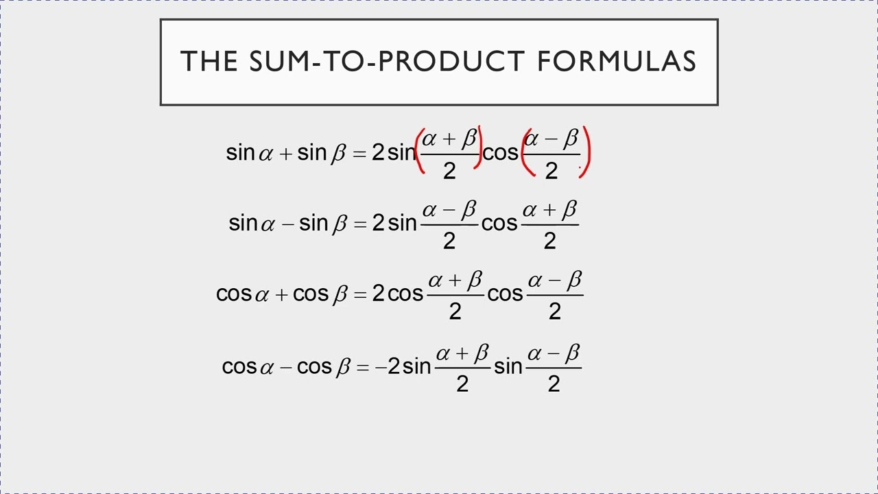 Trigonometry Product to Sum And Sum to Production Formulas YouTube