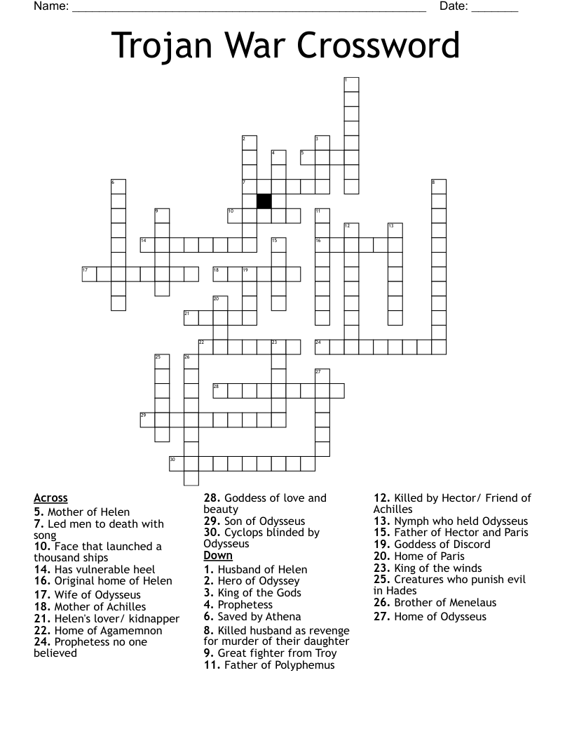 Trojan War Crossword WordMint Trojan War Crossword WordMint