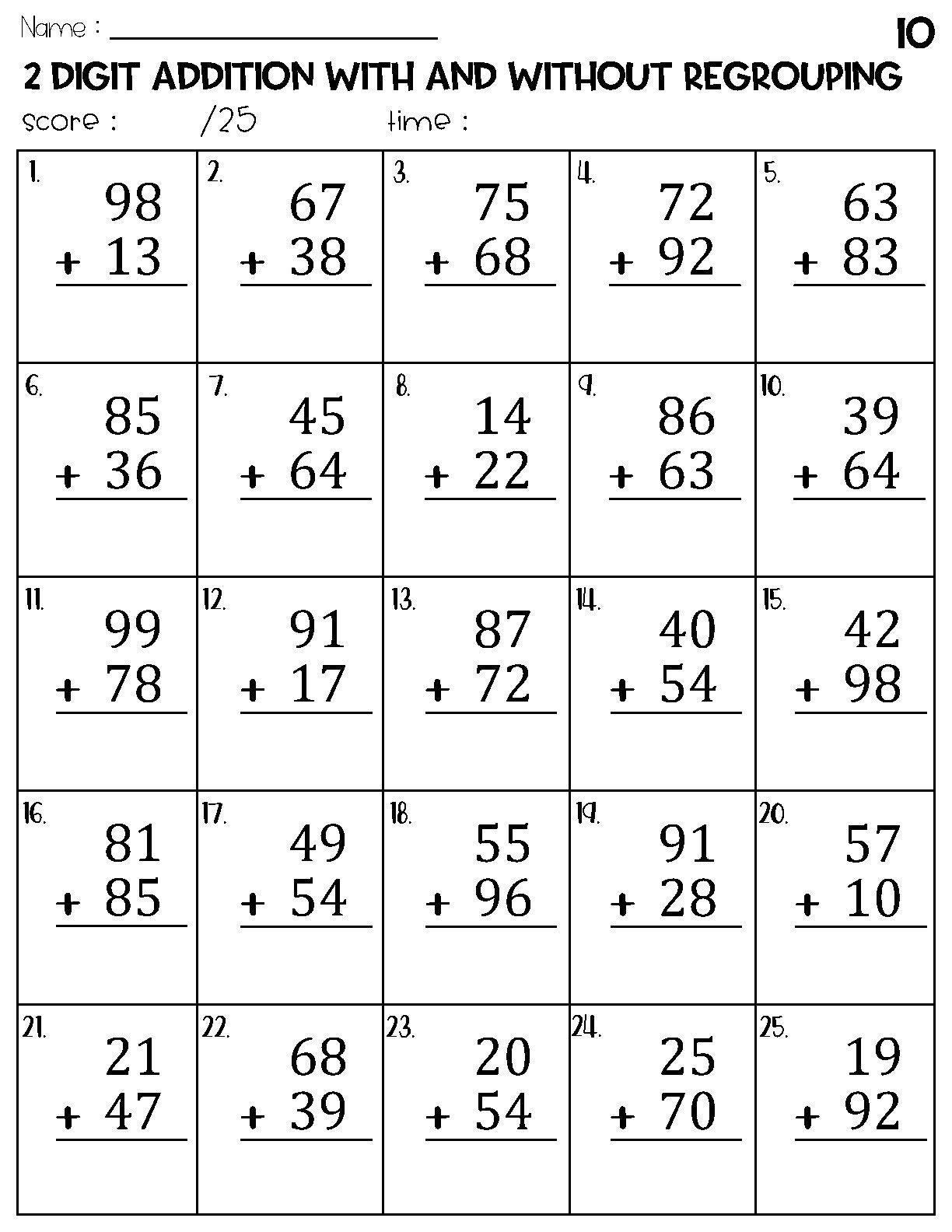Two Digit Addition With And Without Regrouping Worksheets Etsy Two Digit Addition With And Without Regrouping Worksheets Etsy