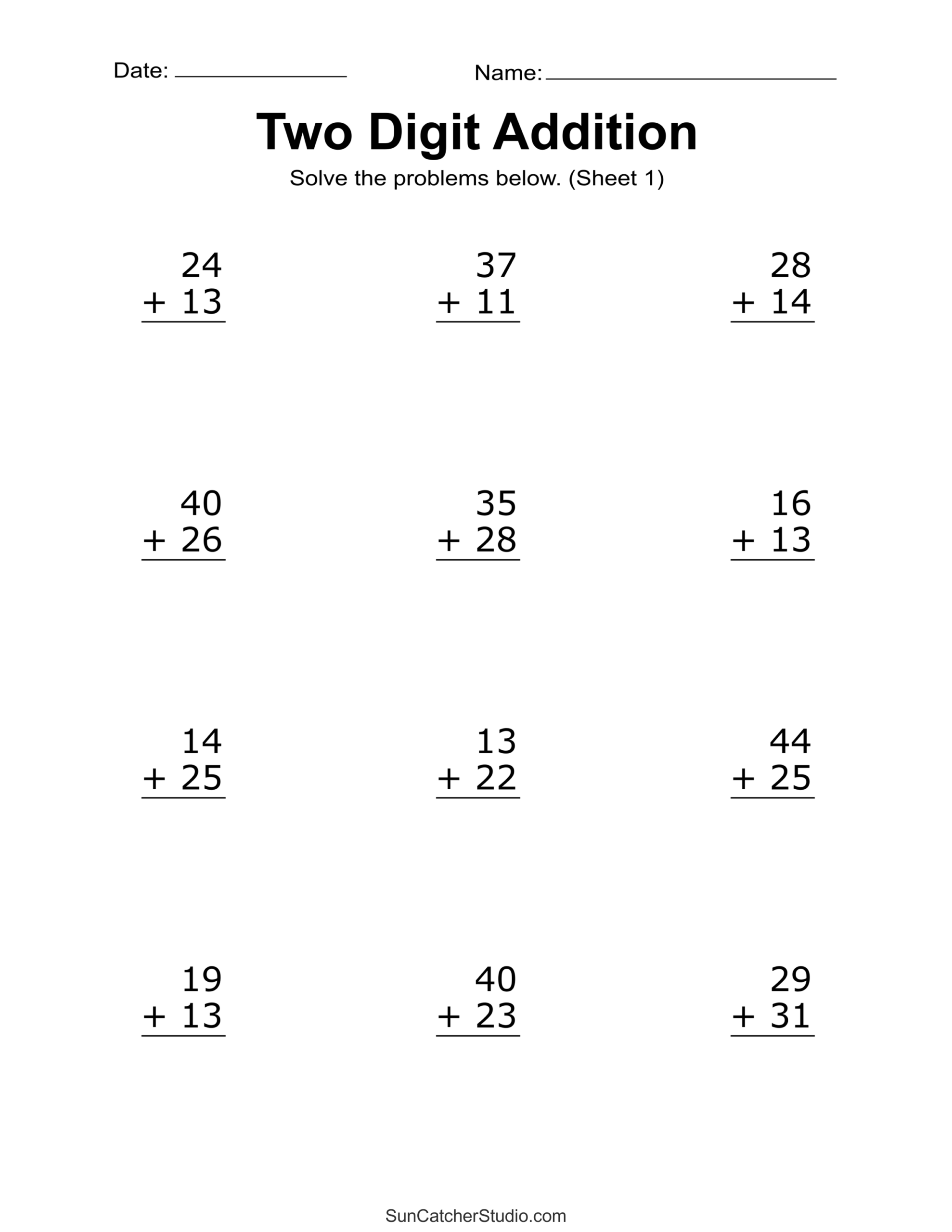 adding double digits worksheets