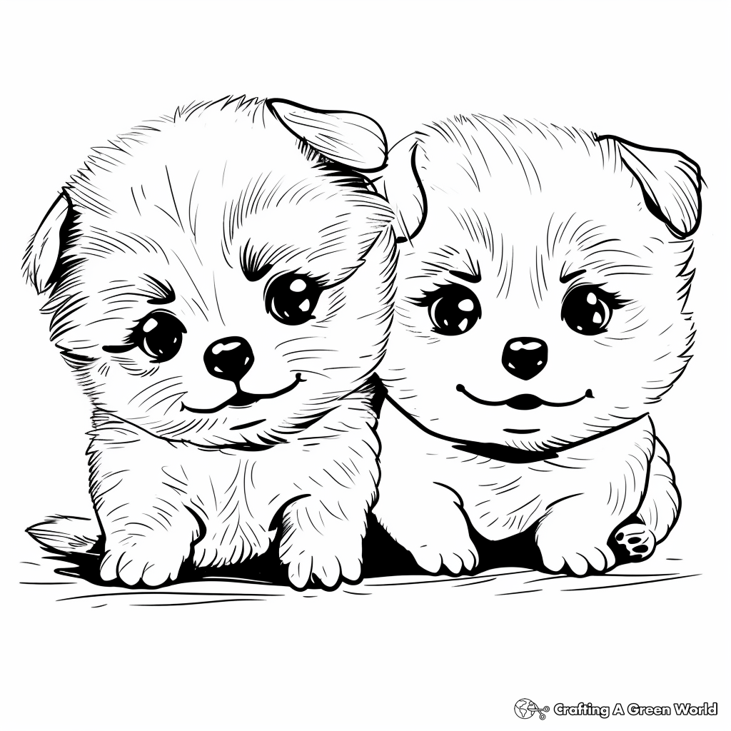 Two Puppies Coloring Pages Free Printable 