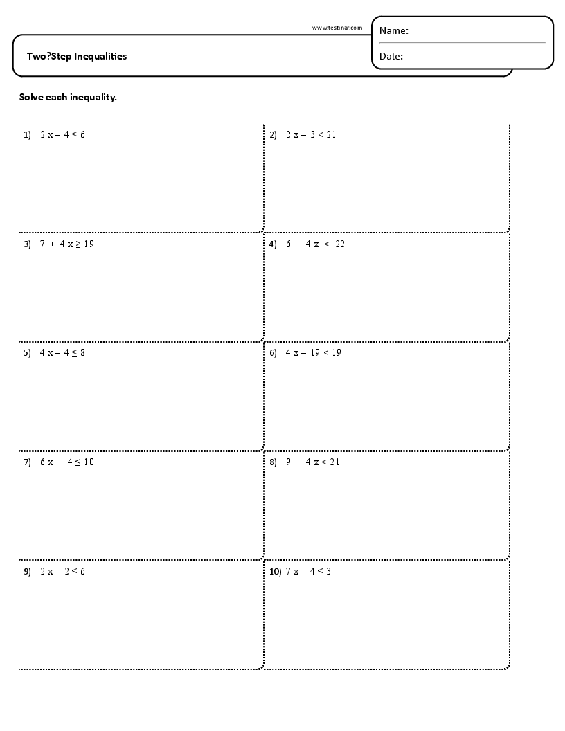 Two Step Inequalities Worksheets