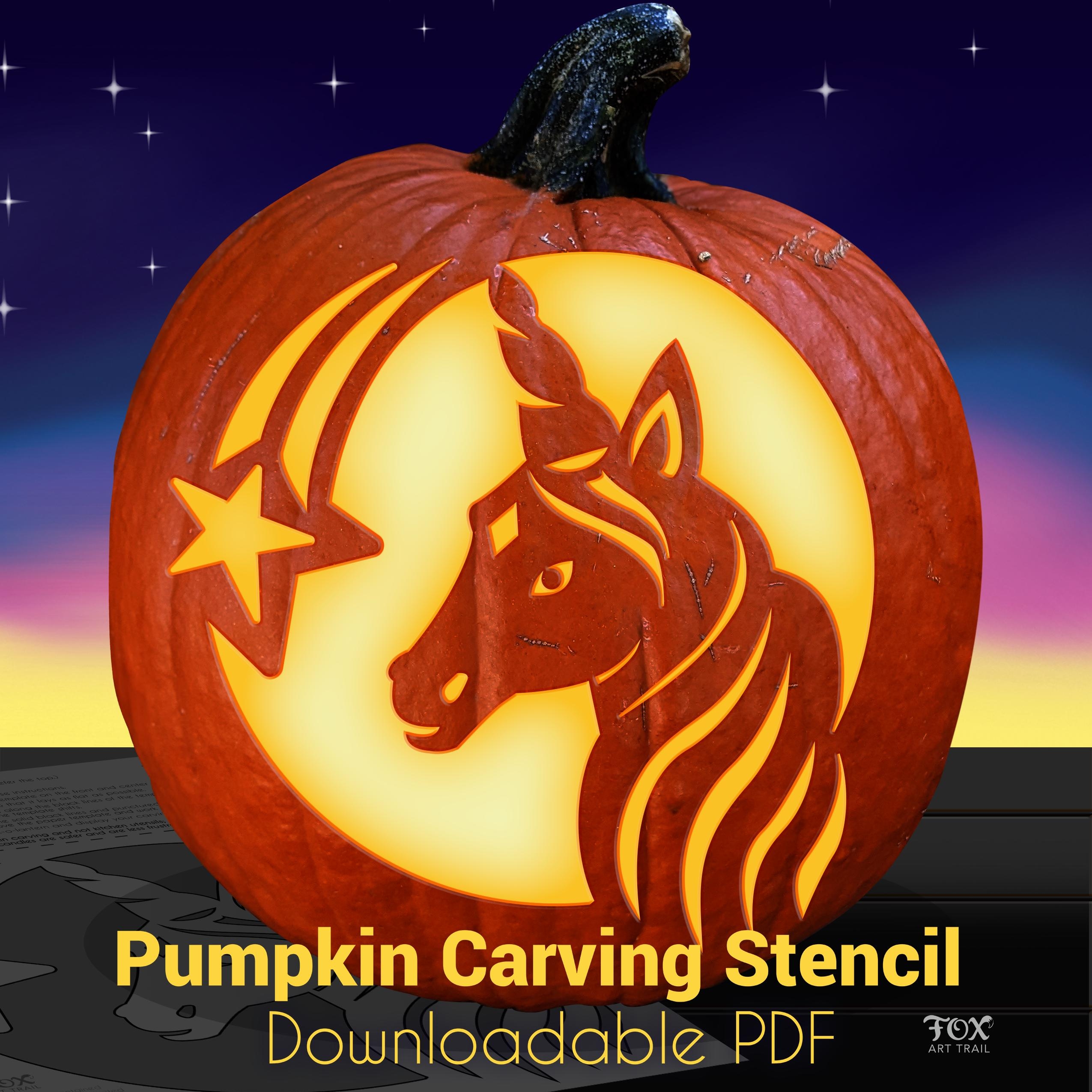 Unicorn Pumpkin Carving Stencil Magical Horse Jack o lantern Template Girls Fall Party Idea Etsy