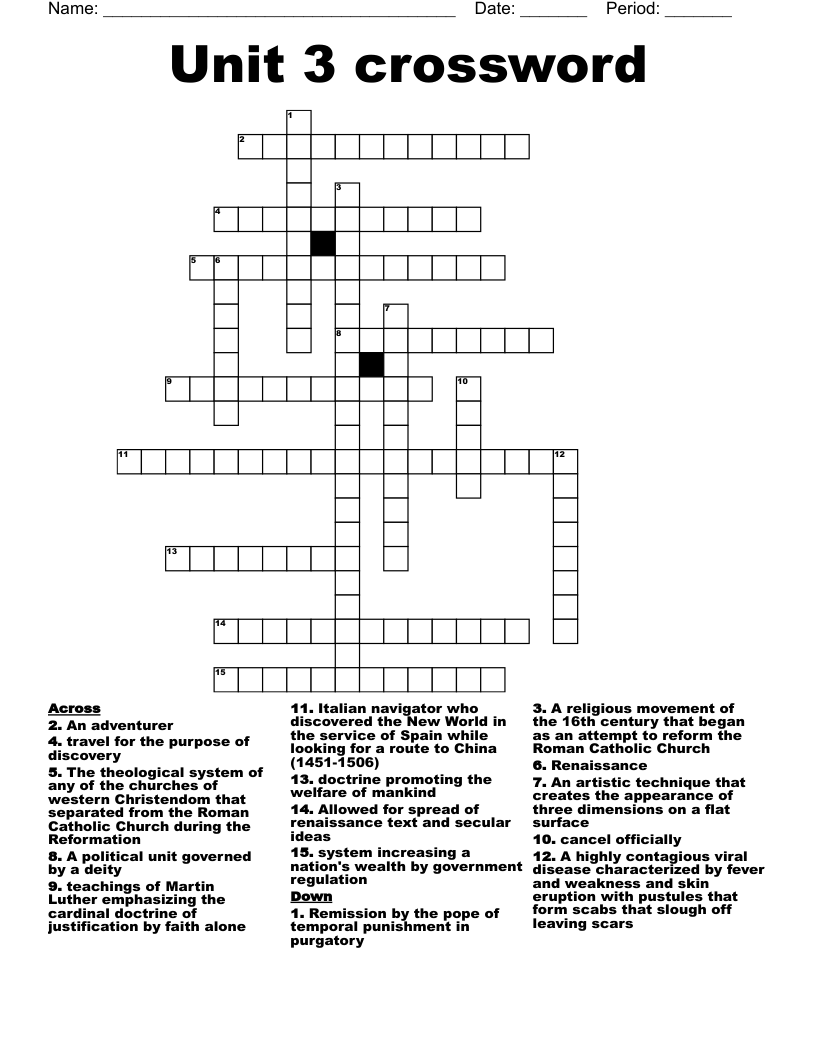 Unit 3 Crossword WordMint