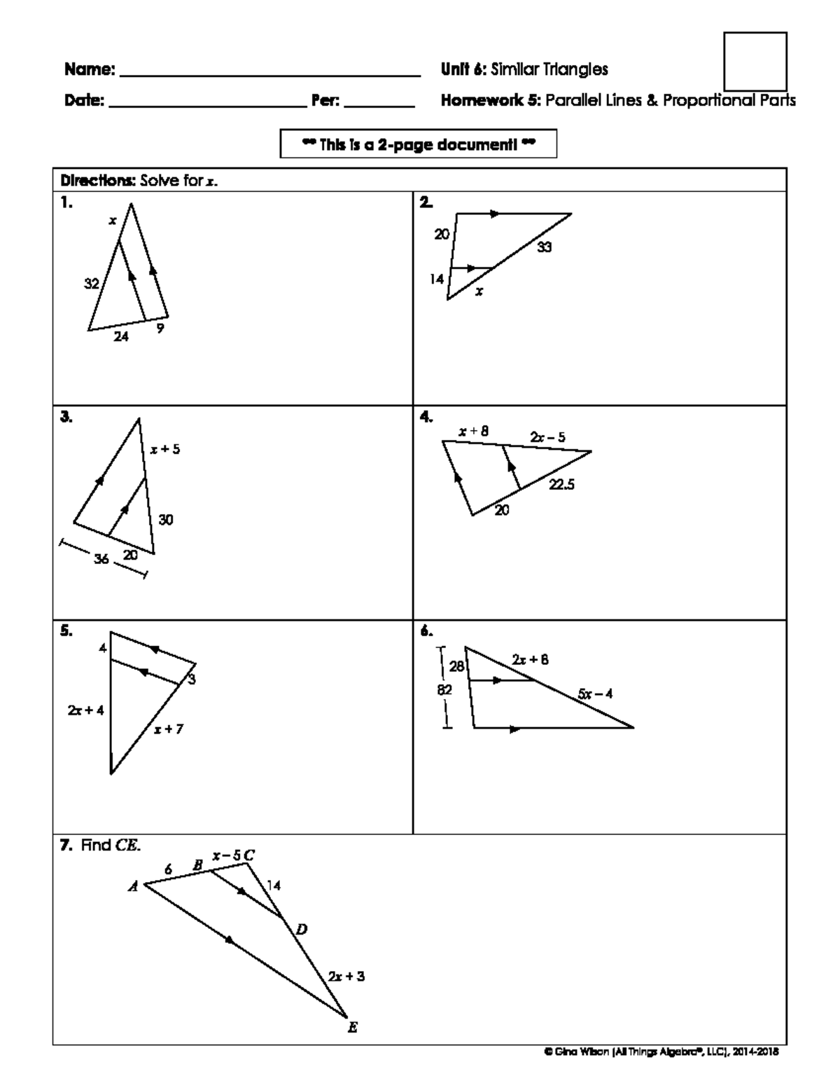 Unit 6 Homework 5 Similar Triangles Proportional Parts Studocu
