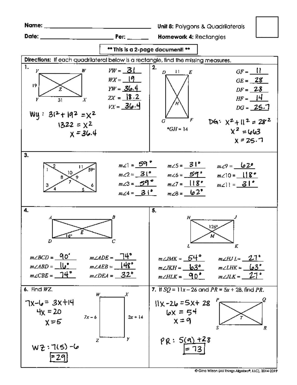 Unit 8 4 Rectangles Homework 4 Answer Key Missing Measures Studocu